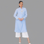 Serene Azure Bird-Embellished Tunic Set
