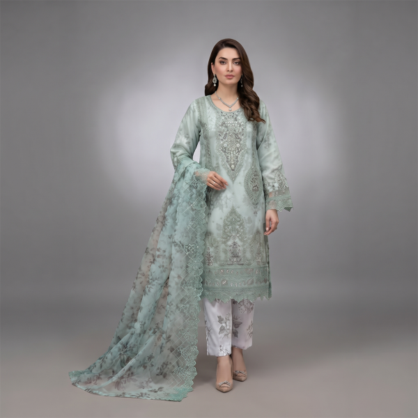 Serene Sage Embroidered Organza Ensemble