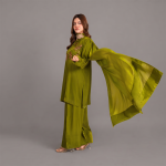 Olive Green Embellished Tunic and Trouser Set