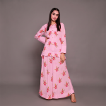 Pink Floral Button-Down Shirt and Wide-Leg Pants Co-ord