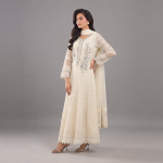 Ivory Chikankari Anarkali Suit with Embroidered