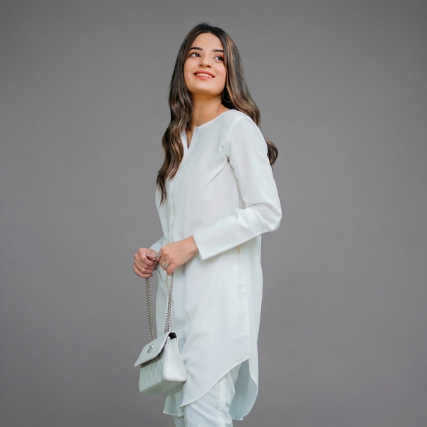 Chic Ivory High-Low Tunic Co-Ord Set