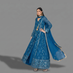 Teal Blue Angrakha-Style Embellished Anarkali Suit Set