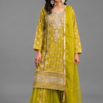 Lime Green Minimalist Embroidered Gharara Set