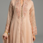 Elegant Peach Embellished Floor-Length Ensemble