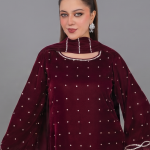 Maroon Velvet Minimalist Co-ord Set with Pearl Detailing