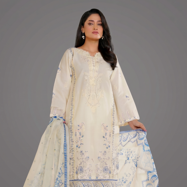 Ivory and Blue Embroidered Co-ord Set