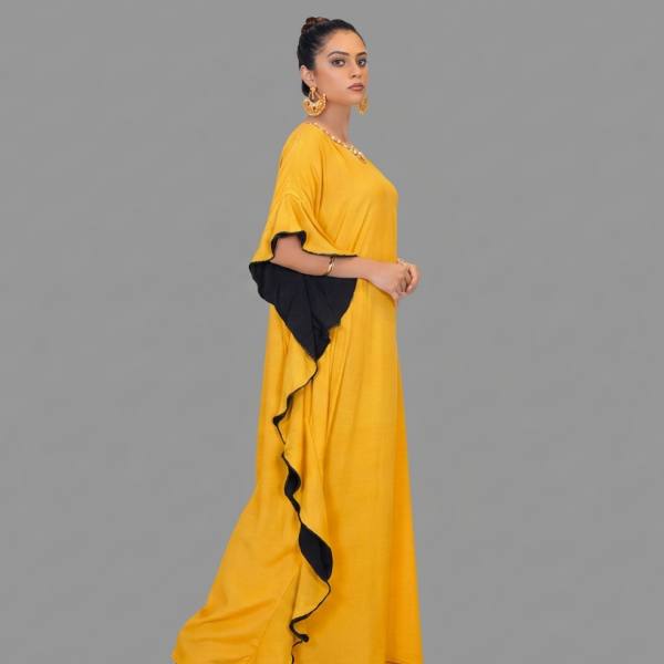 Sunshine Mustard Ruffled Kaftan