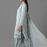 Powder Blue Embellished Kurta with Matching Sharara and Dupatta Set