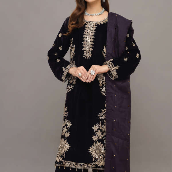 Royal Midnight Velvet Embroidered 3-Piece Suit