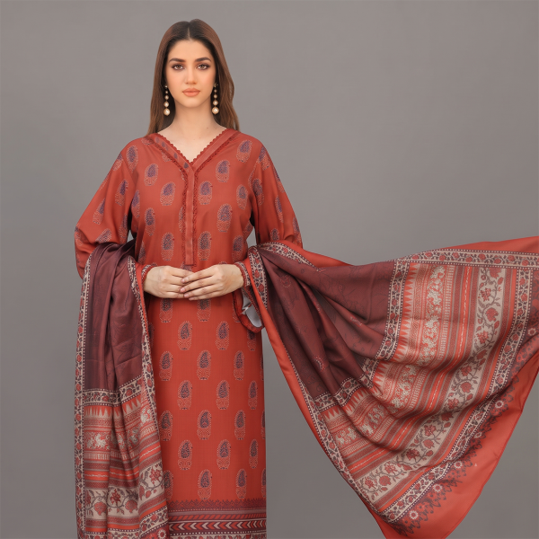 Rust Printed 3-Piece Lawn Suit