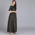 Charcoal Black Gold-Printed Maxi Dress