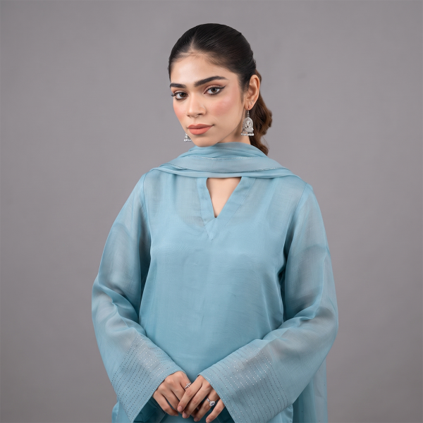 Elegant Sky Blue Silk Kurta and Trouser Set