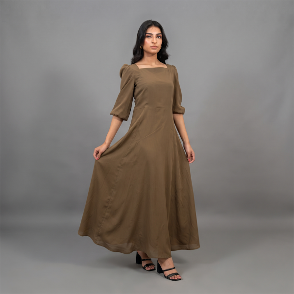 Mocha Elegance Satin Maxi Dress