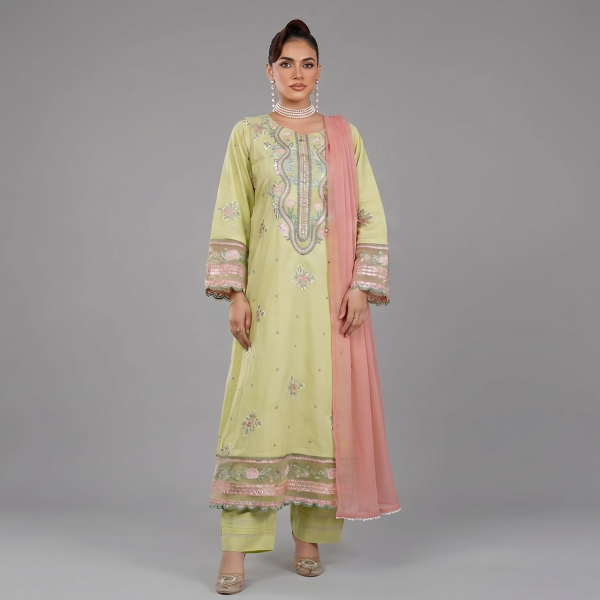 Lime Green Floral Embroidered Coordinate Set
