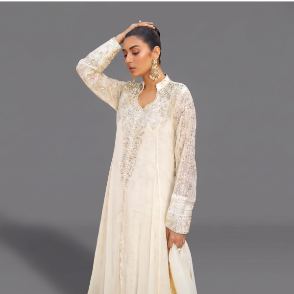 Manahil Embroidered Off-White Festive Anarkali Set