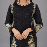 Black Embroidered Kurti with Matching Trousers