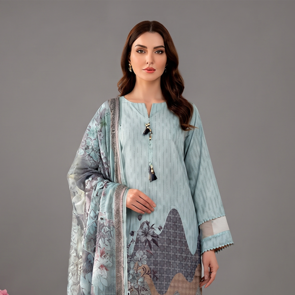 Aqua Blue Printed and Embroidered Suit
