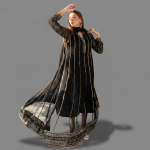 Midnight Black Zari-Stiped Anarkali Suit Set