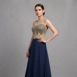 Midnight Navy & Gold Embellished Maxi Suit