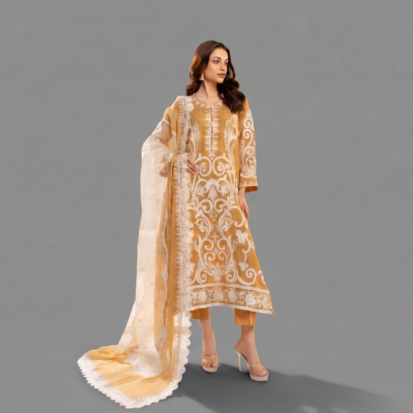 Mustard Embroidered 3-Piece Festive Suit