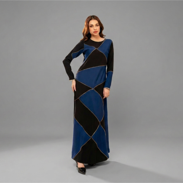 Geometric Midnight Harlequin Patchwork Maxi Gown