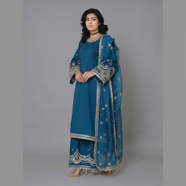 Royal Teal Grace Embroidered 3-Piece Suit