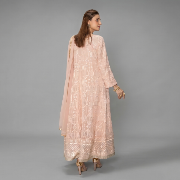 Elegant Peach Embroidered Anarkali Ensemble