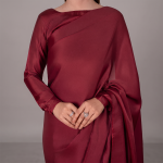 Regal Burgundy Satin Draped Saree