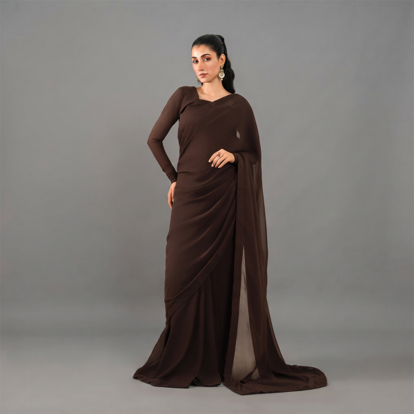 Elegant Chocolate Brown Draped Saree