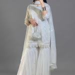 Ethereal White Embroidered Gharara Set with Mirror Work