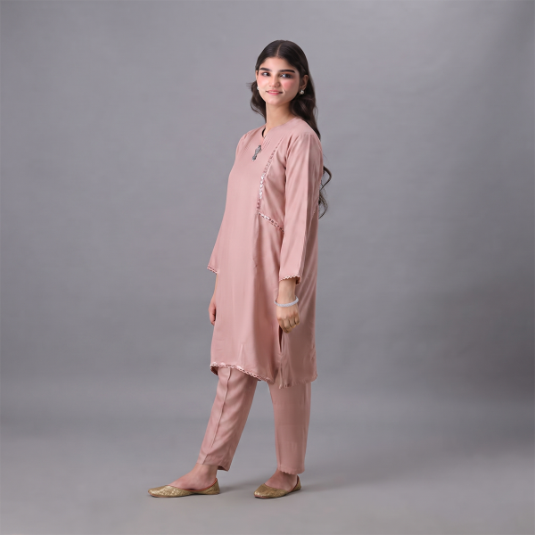 Blush Pink Minimal Embroidered Girls Suit
