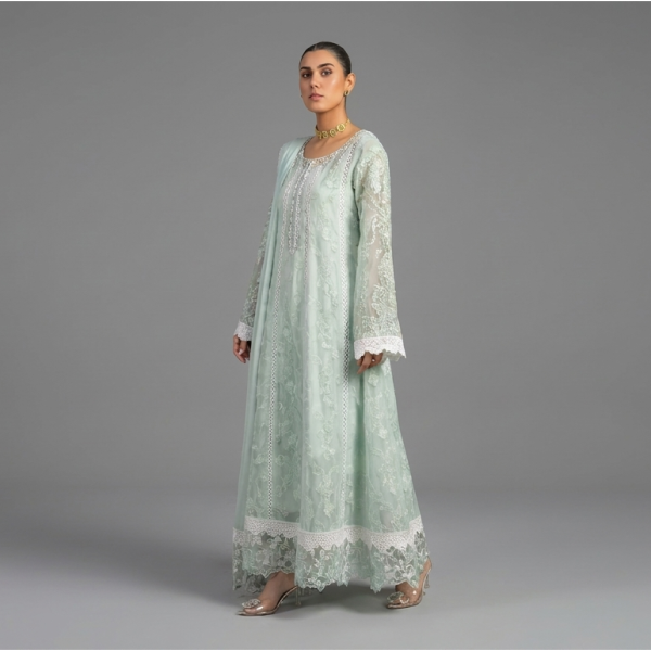 Ethereal Sea Green Embroidered A-Line Ensemble