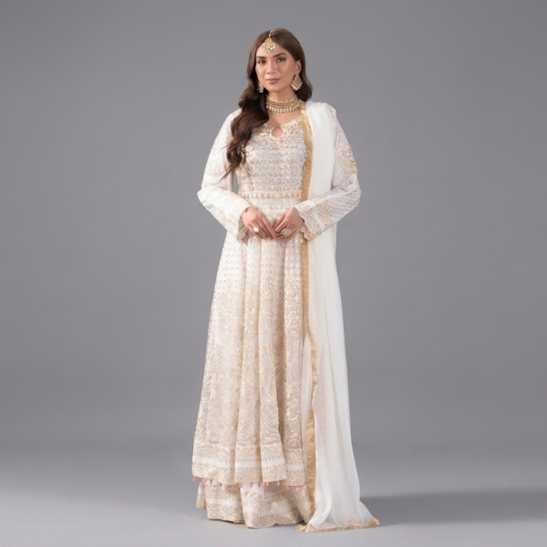 Embellished Ivory Anarkali Set