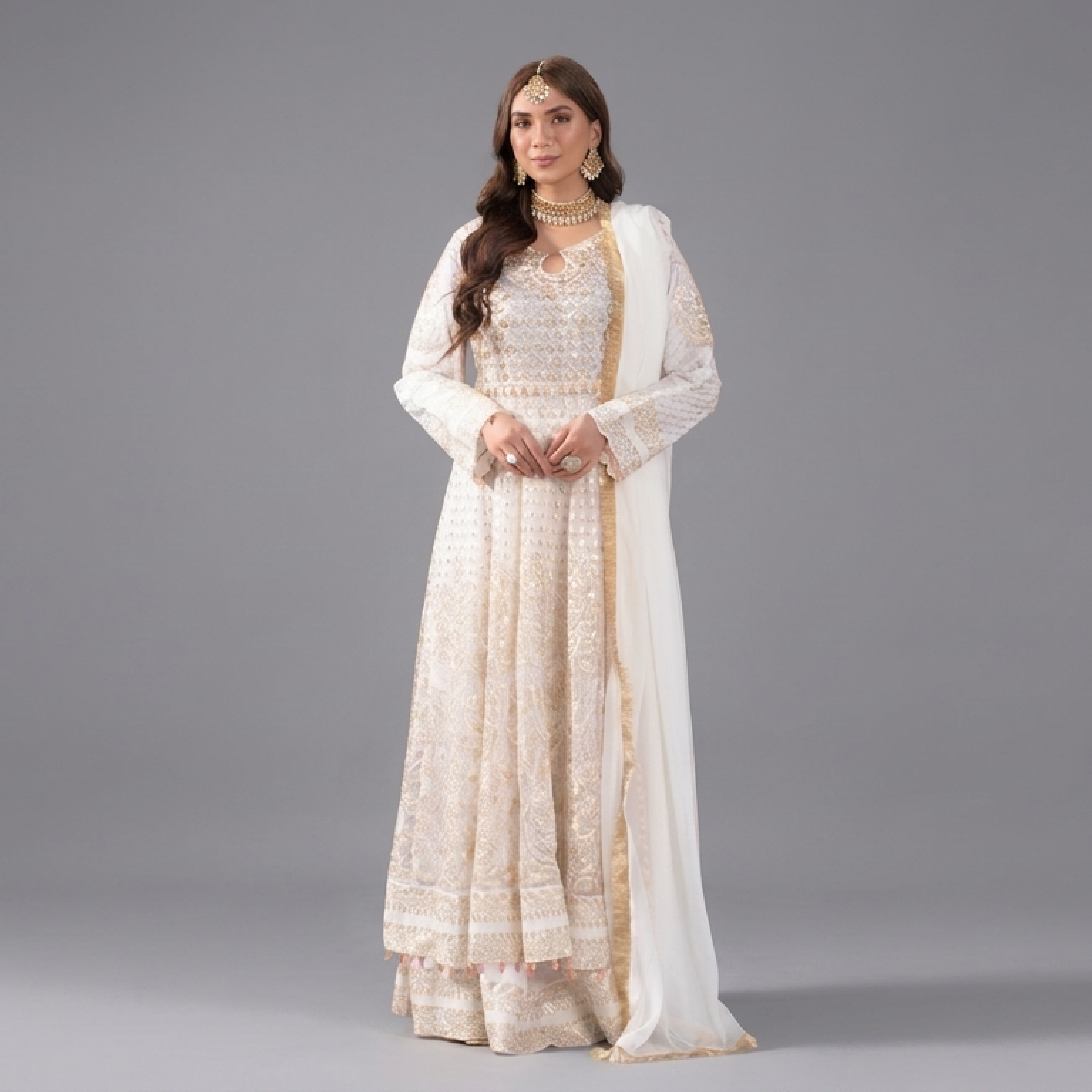 Embellished Ivory Anarkali Set