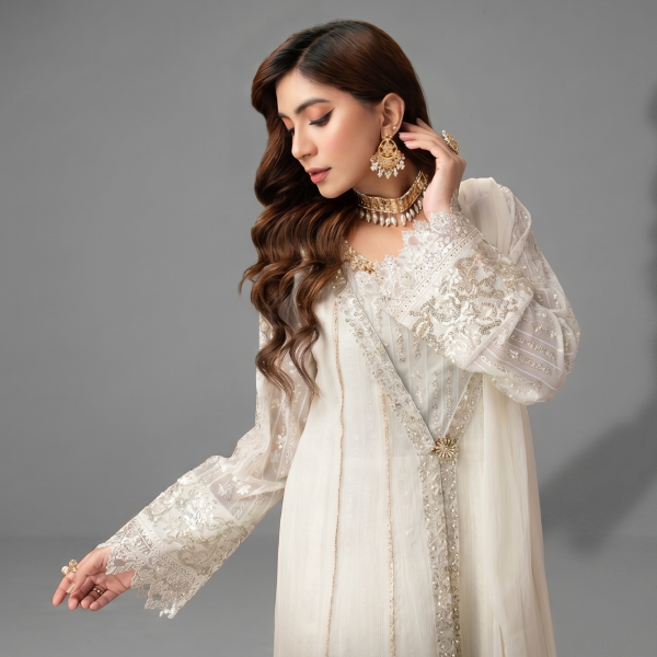 Ethereal Ivory Embroidered Chiffon Formal Gown