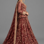 Maroon Minimalist Embellished Organza Anarkali Set