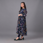Navy Blue Floral Tiered Chiffon Suit