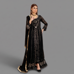 Manahil Shimmering Crimson Black 3-Piece Festive Sequin Gown Set