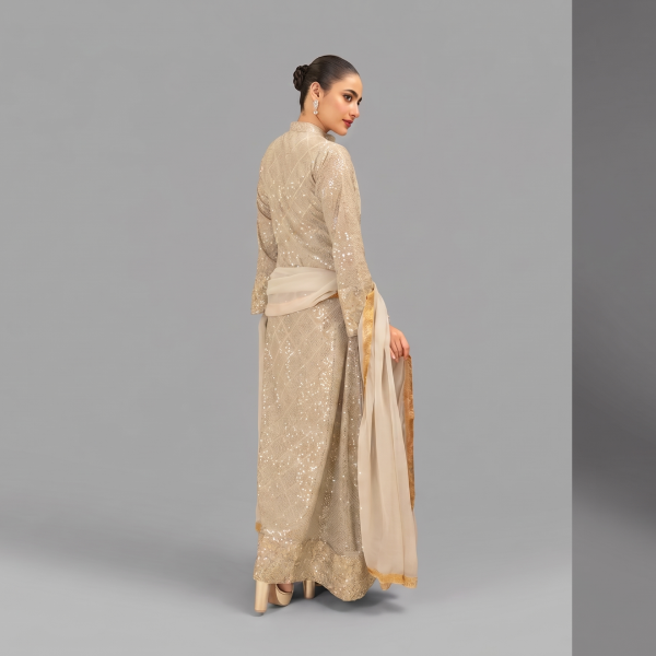 Manahil Embroidered Coffee 3-Piece Festive Anarkali Set