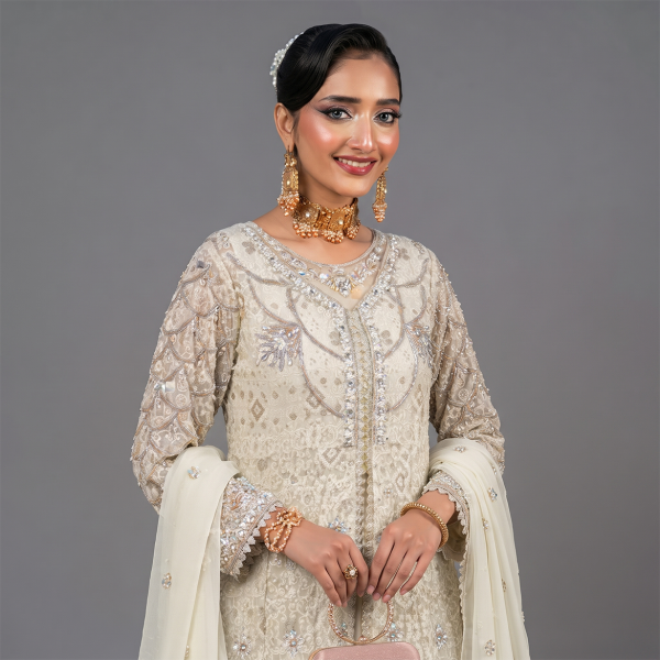 Ivory Embroidered Front-Open Maxi Suit