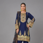 Navy Blue Ornate Embroidered Coordinate Set