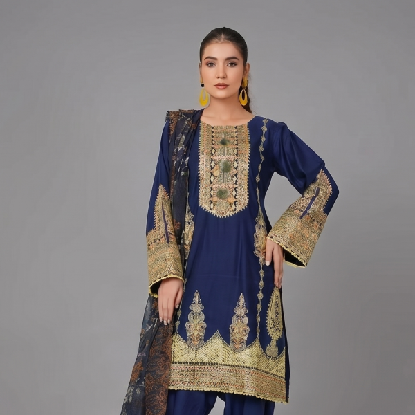 Navy Blue Ornate Embroidered Coordinate Set