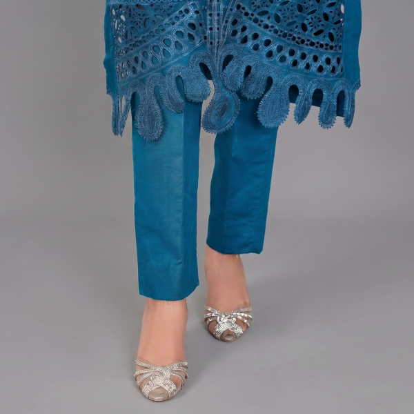 Teal Monochrome Embroidered Organza Coordinate Set