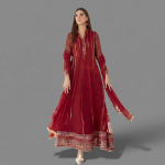 Deep Maroon Embroidered Anarkali Suit Set – 3-Piece Festive