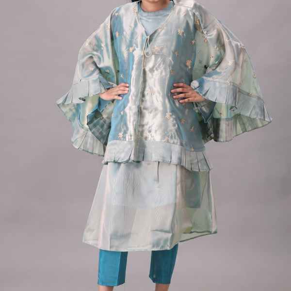 Sky Blue Embroidered Cape-Style Set