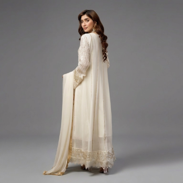 Ethereal Ivory Embroidered Chiffon Formal Gown