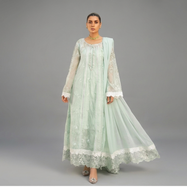 Ethereal Sea Green Embroidered A-Line Ensemble