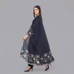 Onyx Midnight Abaya-Style Cape with Starburst Silver Embroidery