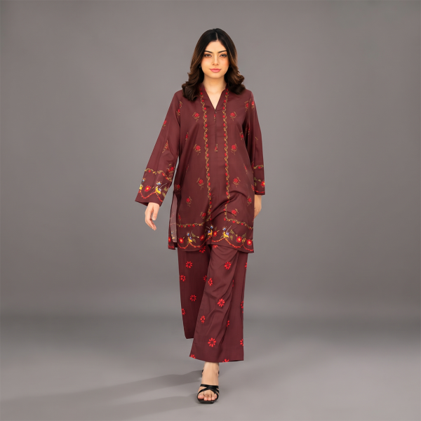 Burgundy Bloom Embroidered Co-Ord Set